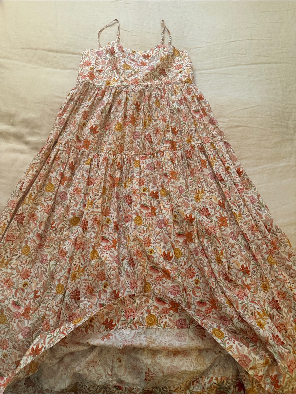 J. Crew GUC Liberty Floral Sundress in Green, Mustard & Coral print, size 2